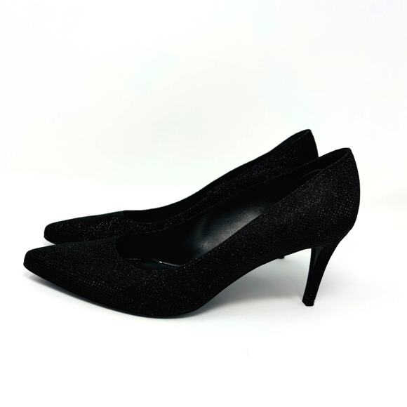 Stuart Weitzman Pinot Black Pump Heels, Size 8.5, Fabric Glitter - Picture 3 of 8